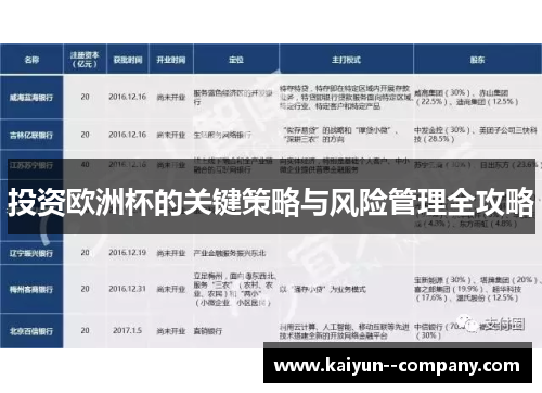 投资欧洲杯的关键策略与风险管理全攻略